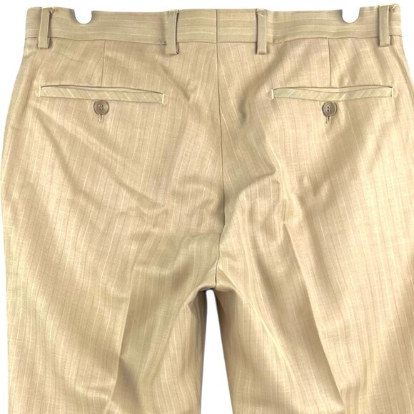 TZARELLI ITALY Mens Tan Wool Striped Dress Pants 34x27.5 Flat Front Straight Leg - Picture 4 of 11